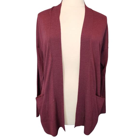 SALE Loft Open Front Cardigan Pockets Long Sleeves Red Berry Womens Size XL - Picture 1 of 5